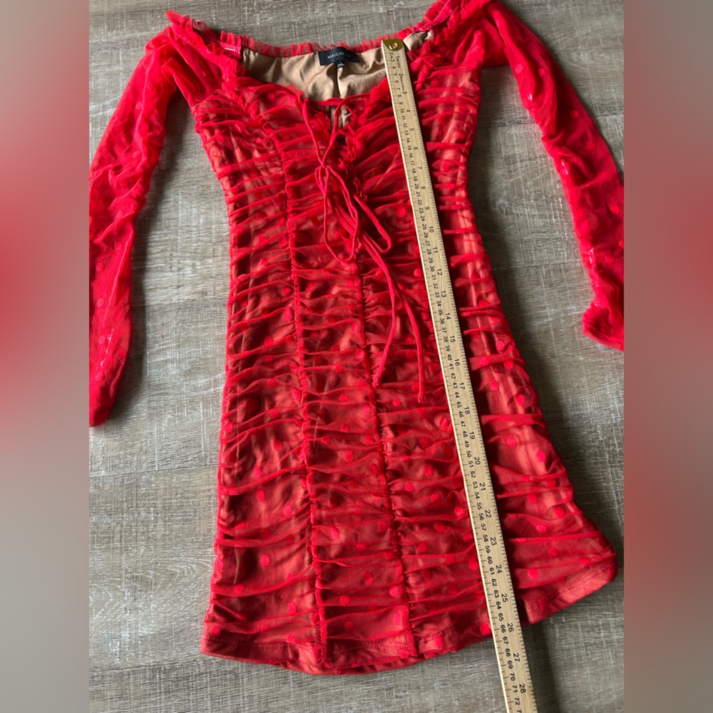 Majorelle Revolve Mesh Polka Dot Mini Dress Off The Shoulder Sexy Dress S Red - Picture 8 of 10
